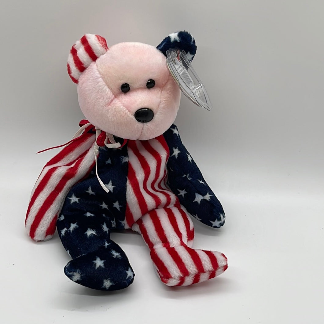 Ty Beanie Babies Spangle The USA Bear Pink Face Teddy Bear (Retired)