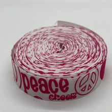 Load image into Gallery viewer, White &amp; Pink Love Peace Signs Love Cheer 7/8&quot; Grosgrain Ribbon 3-yards
