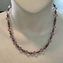 Load image into Gallery viewer, Light Amethyst Austrian Crystals &amp; Pearls 17.5” Necklace with Matching Fish-hook earrings
