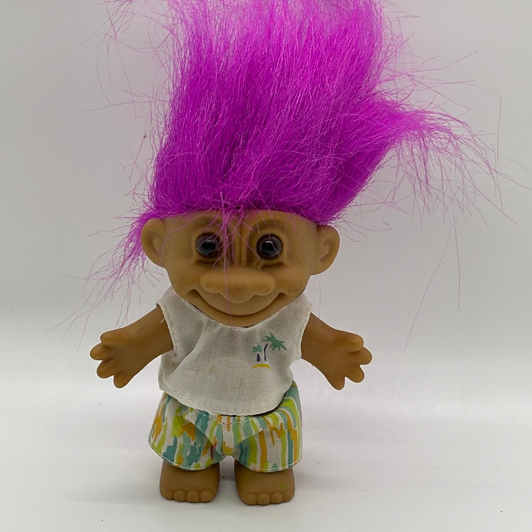 Vintage 4” Russ Troll Doll Punk Fushia Hair with clothes (pre-owned)
