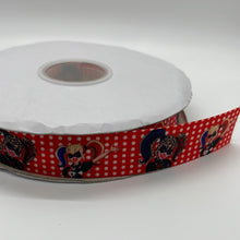 Load image into Gallery viewer, Girls Joker Jester Mad Dolls 7/8&quot; Red Ribbon 3 yards
