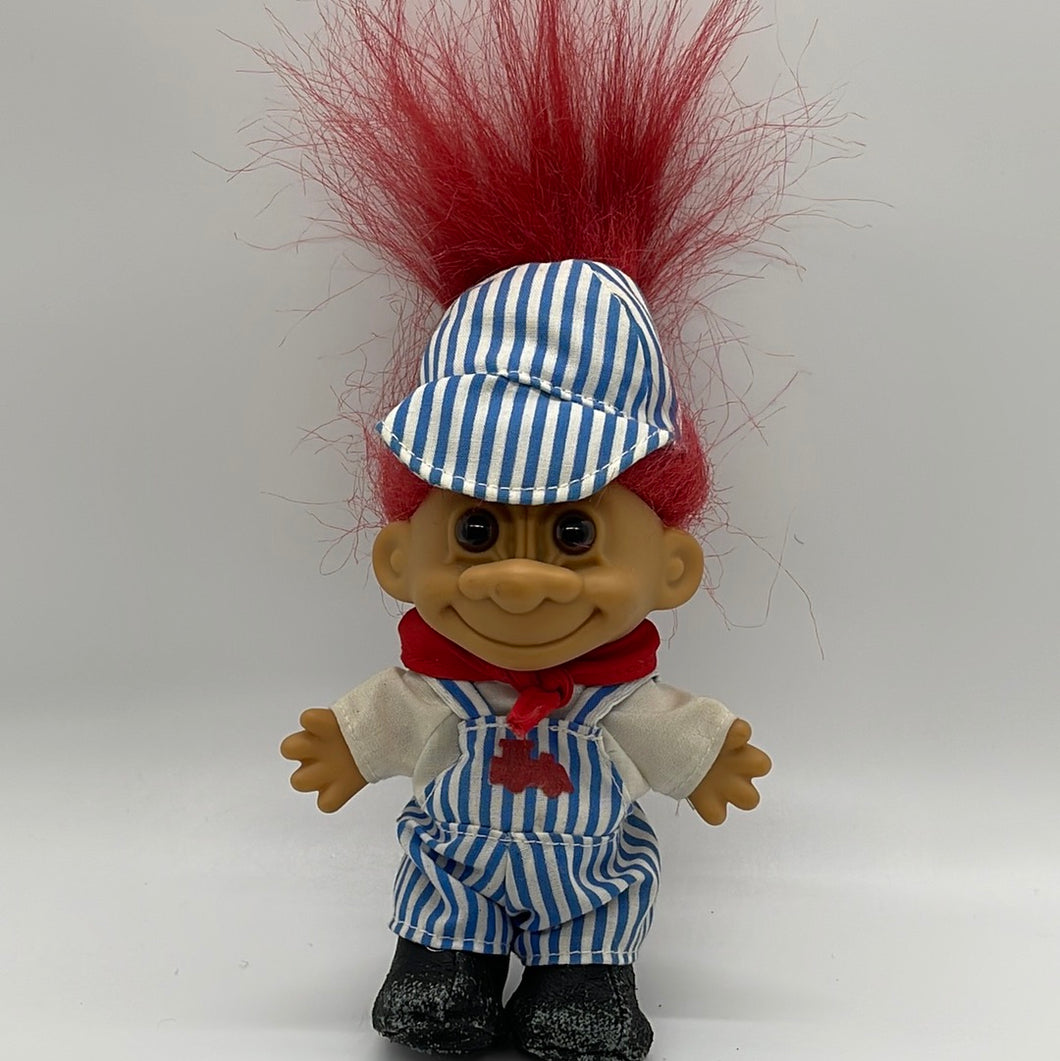 Vintage 4” Russ Troll Doll Red Hair Train Engineer Conductor Clothes (pre-owned)