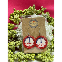 Load image into Gallery viewer, USA Peace Sign Bottle Cap Retro 60&#39;s Dangle Fish-hook Earrings Handcrafted
