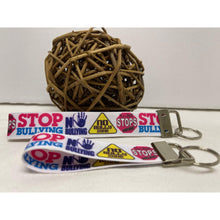Load image into Gallery viewer, Mother &amp; Daughter Stop End No Bullying Bully Free Zone 7/8&quot; Ribbon Wristlet Keychain Bracelet
