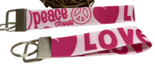 Load image into Gallery viewer, Groovy Love &amp; Peace GrosGrain Ribbon Wristlets Keychains Set

