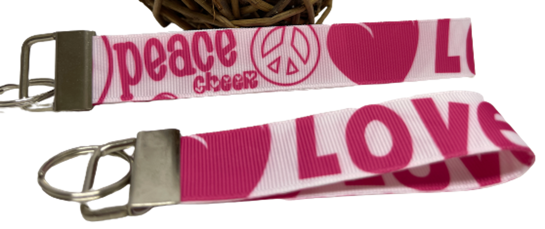 Groovy Love & Peace GrosGrain Ribbon Wristlets Keychains Set