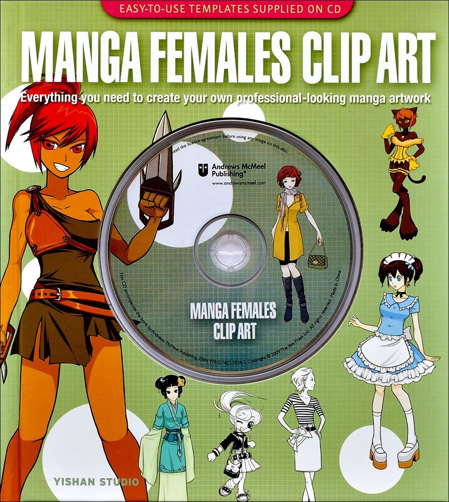 Manga Females Clip Art CD and Book Hardcover DIY Crafts