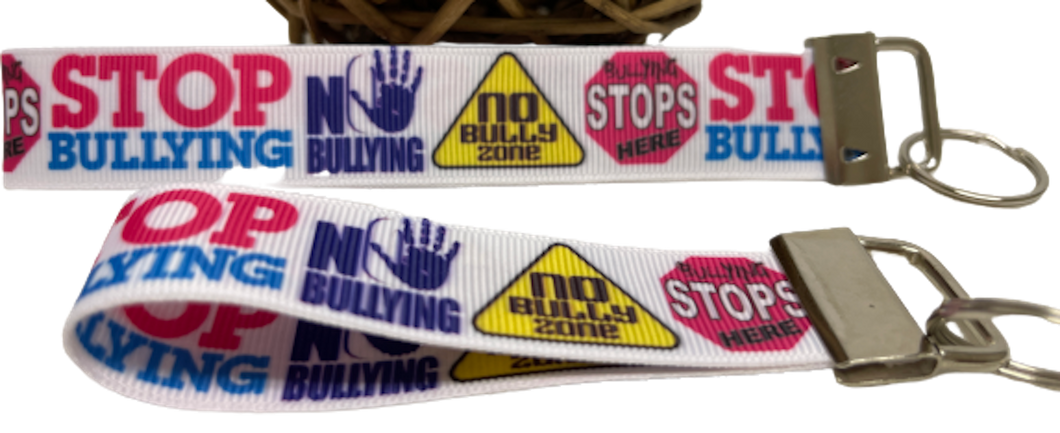 STOP Bullying Awareness GrosGrain Ribbon Wristlets Keychains Set
