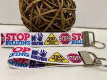 Load image into Gallery viewer, STOP Bullying Awareness GrosGrain Ribbon Wristlets Keychains Set
