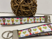 Load image into Gallery viewer, Groovy Girls Love Peace GrosGrain Ribbon Wristlets Keychains Set
