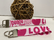 Load image into Gallery viewer, Groovy Love &amp; Peace GrosGrain Ribbon Wristlets Keychains Set
