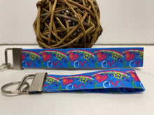 Load image into Gallery viewer, Groovy Blue Peace Love GrosGrain Ribbon Wristlets Keychains Set
