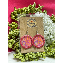 Load image into Gallery viewer, Floral Petite Bottle Cap Retro 60&#39;s Dangle Fish-hook Earrings Handcrafted
