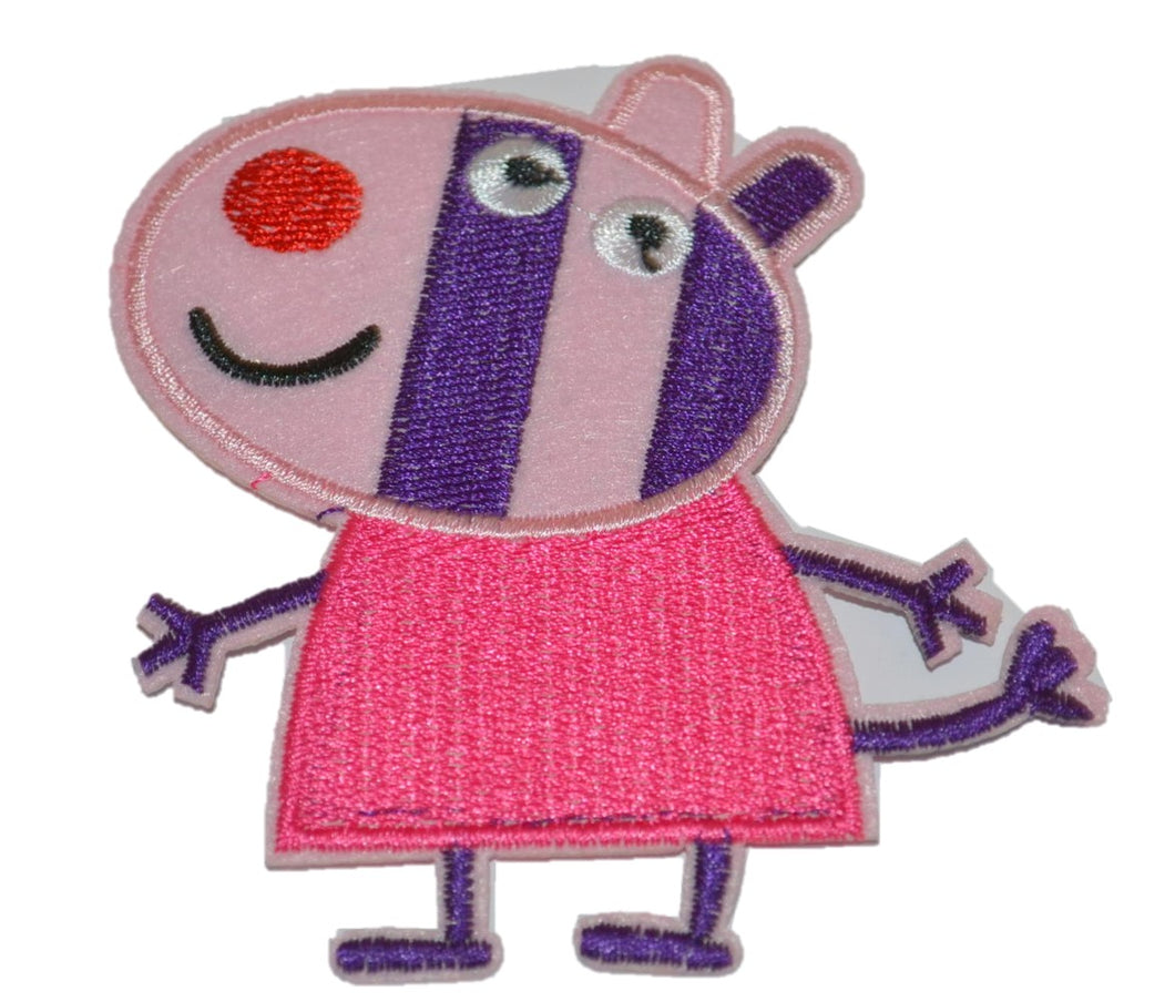 Pig Zebra Pink Embroidered Iron-on Patch Applique 3
