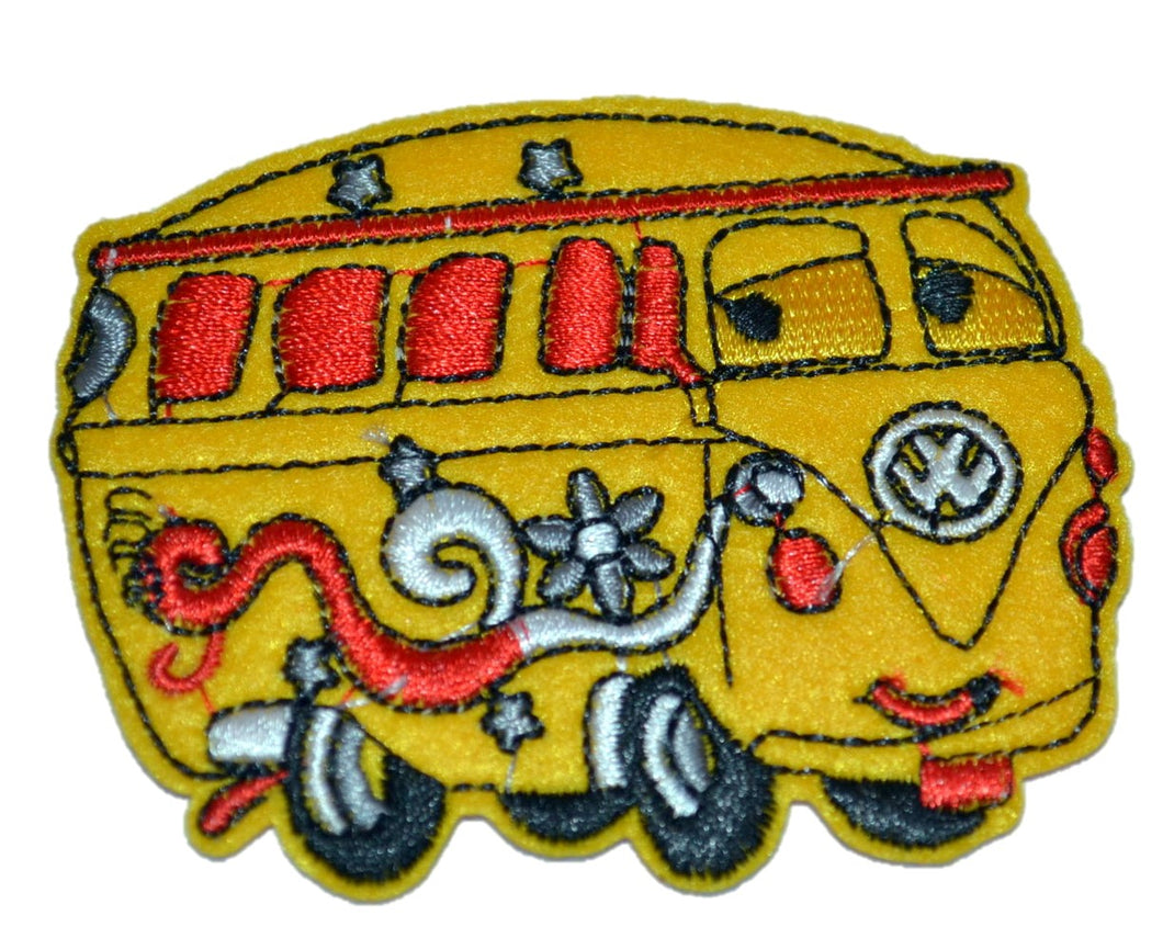 Peace VAN Yellow Hippie Embroidered Iron-on Patch Applique 3