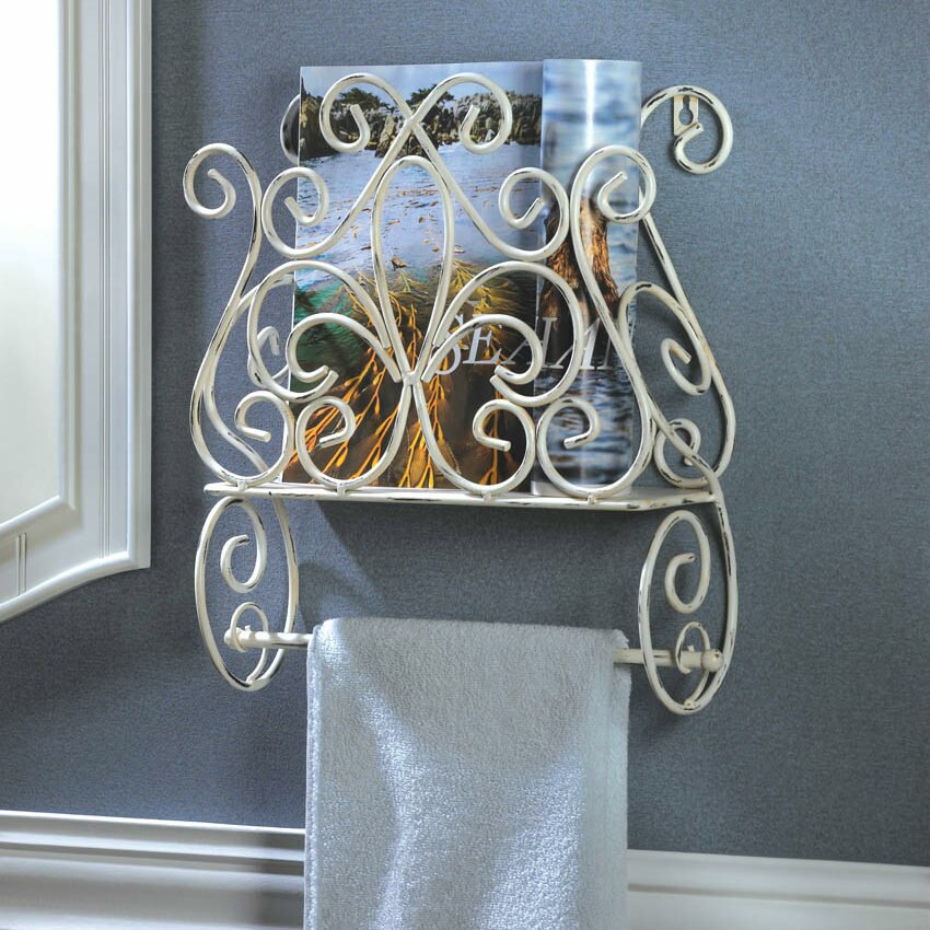 Distressed Cottage Iron Towel/Toilet Tissue Holder 13.4 x 4.6 x 16 inches tall