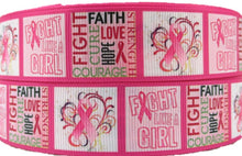 Load image into Gallery viewer, Pink Cancer Fight Like a Girl Cure Love Hope 1&quot; Ribbon 3 yards
