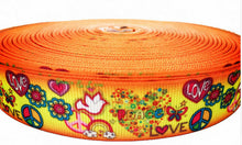 Load image into Gallery viewer, Hippie Love Peace Sign Orange Rainbow 7/8&quot; Ribbon 3 yards
