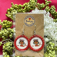 Load image into Gallery viewer, Hippie Granny Bottle Cap Retro 60&#39;s Dangle Fish-hook Earrings Handcrafted
