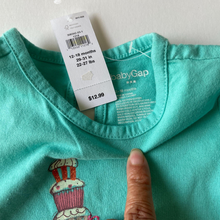 Load image into Gallery viewer, Baby Gap Unisex Infant One Piece Mint Green Bulldog Cupcake Shirt  12-18M
