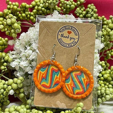 Load image into Gallery viewer, Psychedelic Electric Shock Bottle Cap Retro 60&#39;s Dangle Fish-hook Earrings Handcrafted
